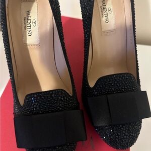 Valentino Black Crystal Bow Heels